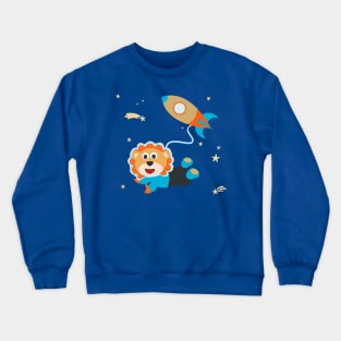 Space lion or astronaut in a space suit with cartoon style. Crewneck Sweatshirt